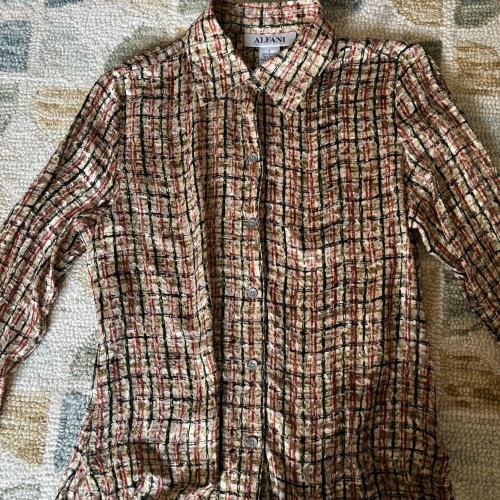 Vintage Alfani Silk Sheer Button-Down Shirt Workwear Blouse Classic Size M
